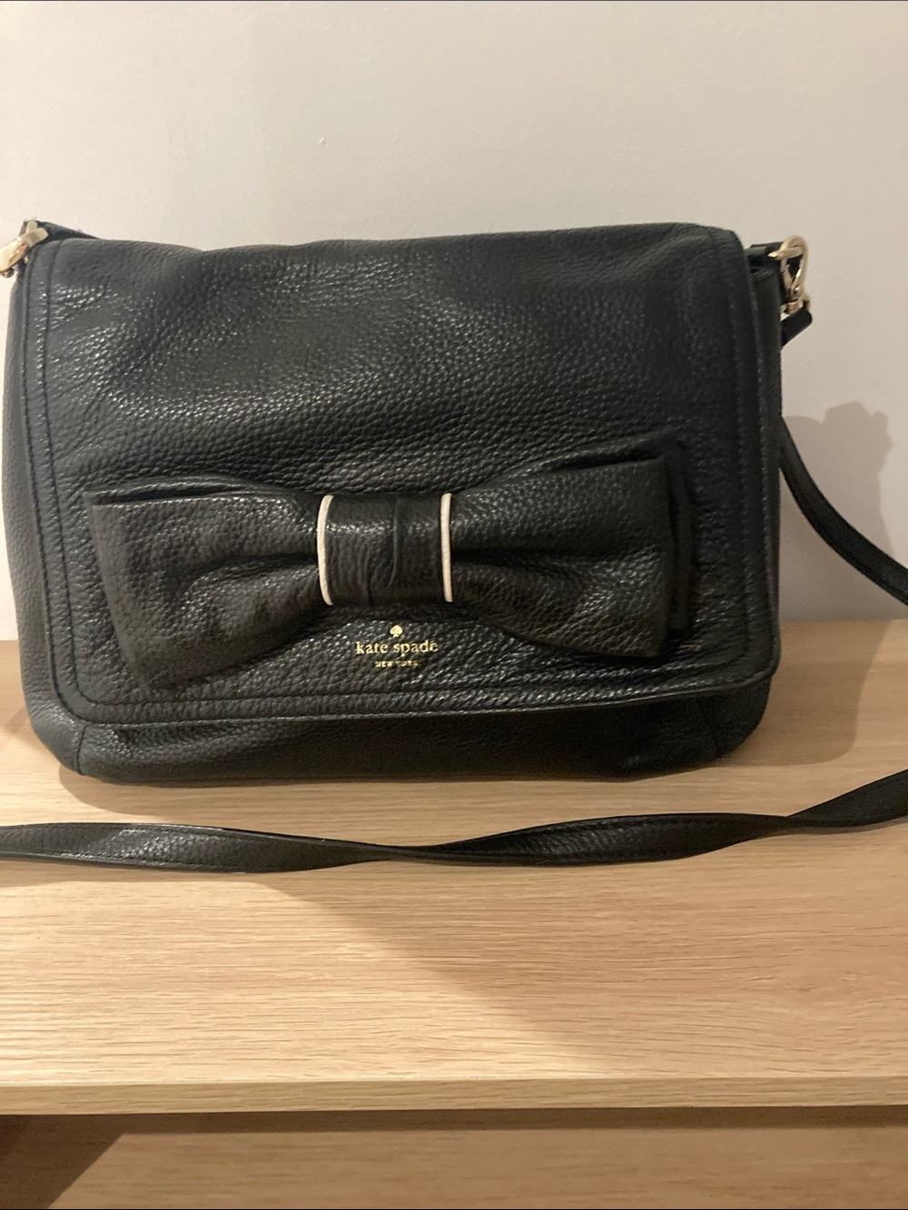 kate spade Black Pebbled Leather Bow Crossbody